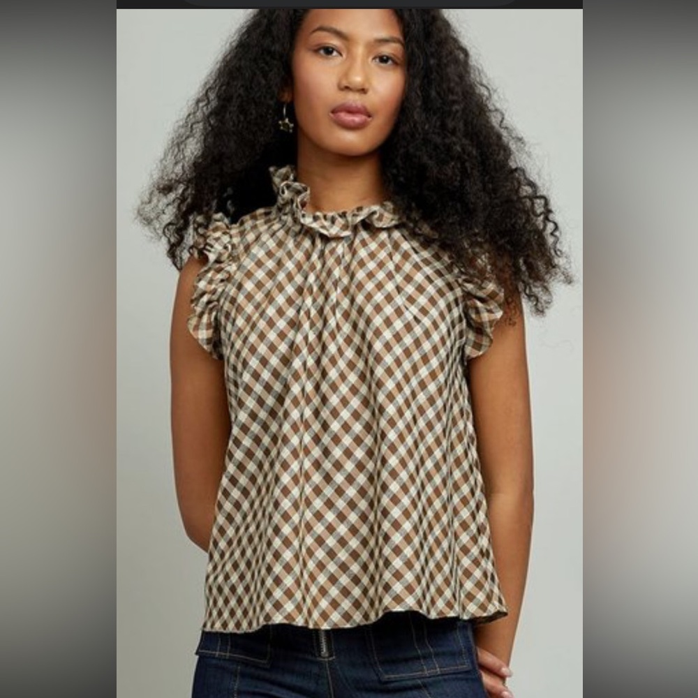 CHRISTY LYNN Aurelie Top - Gingham Bronze - Picture 7 of 12